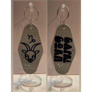 CAPRICORN Zodiac Stars Retro Motel Grey Black Keychain